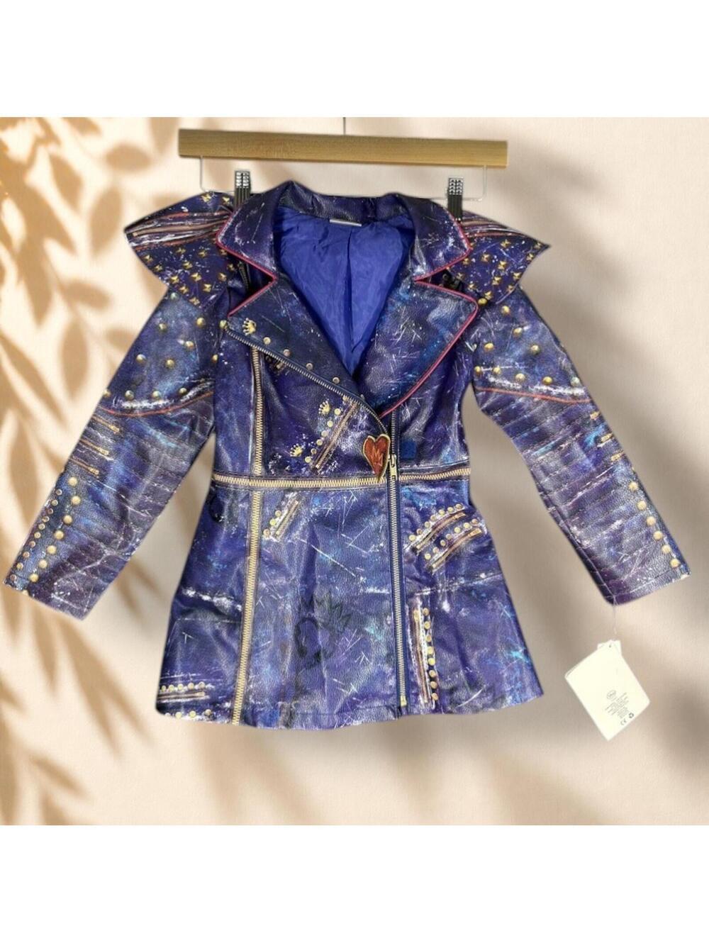 New Disney Coat Girls 5/6 Blue Graphic Print Collared Full Zip Long Sleeve